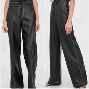 Zara trf black faux leather wide leg pants